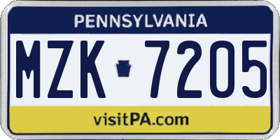 PA license plate MZK7205