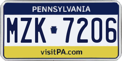 PA license plate MZK7206
