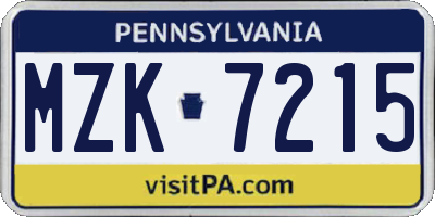 PA license plate MZK7215