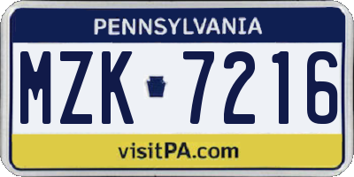 PA license plate MZK7216