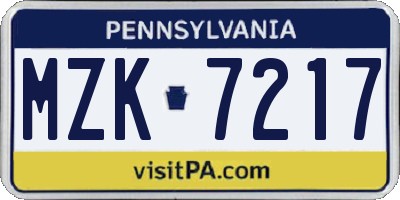 PA license plate MZK7217