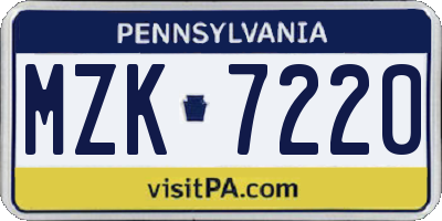 PA license plate MZK7220