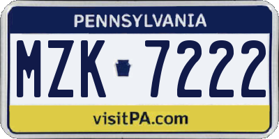 PA license plate MZK7222