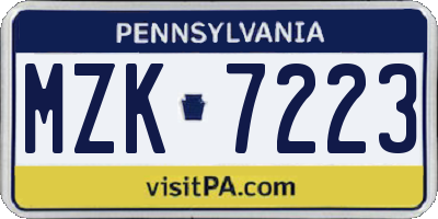 PA license plate MZK7223
