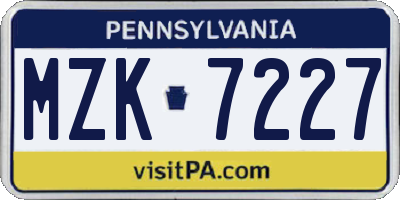 PA license plate MZK7227