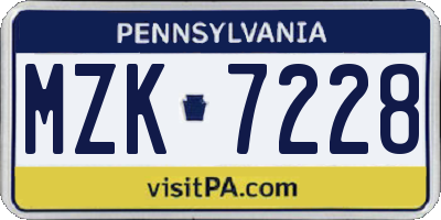 PA license plate MZK7228