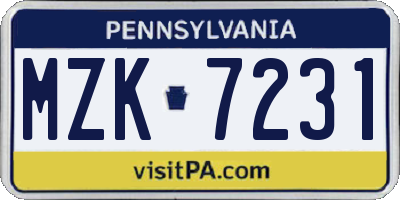 PA license plate MZK7231