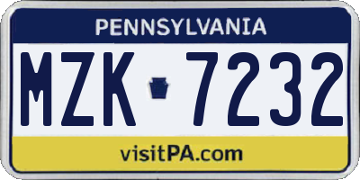 PA license plate MZK7232