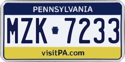 PA license plate MZK7233
