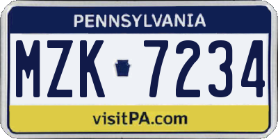 PA license plate MZK7234