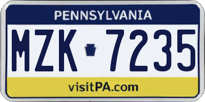 PA license plate MZK7235