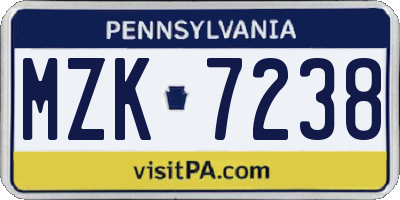 PA license plate MZK7238