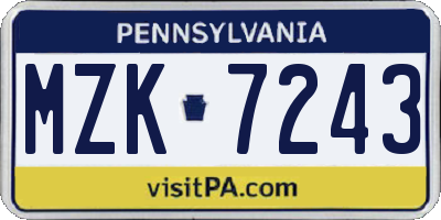 PA license plate MZK7243