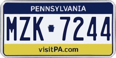 PA license plate MZK7244