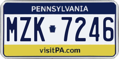 PA license plate MZK7246