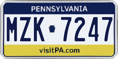 PA license plate MZK7247