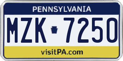 PA license plate MZK7250