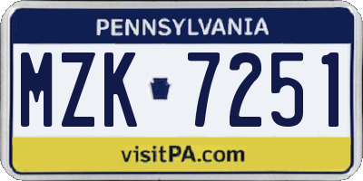 PA license plate MZK7251