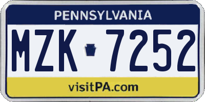PA license plate MZK7252