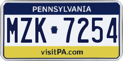 PA license plate MZK7254