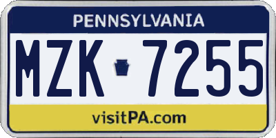 PA license plate MZK7255
