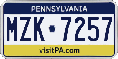 PA license plate MZK7257