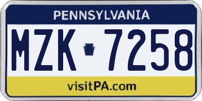 PA license plate MZK7258
