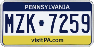 PA license plate MZK7259
