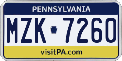 PA license plate MZK7260