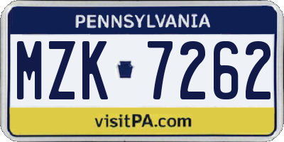 PA license plate MZK7262