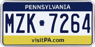 PA license plate MZK7264