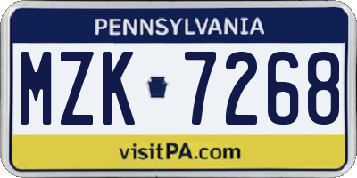 PA license plate MZK7268