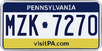 PA license plate MZK7270