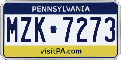 PA license plate MZK7273