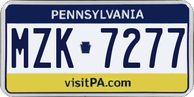 PA license plate MZK7277