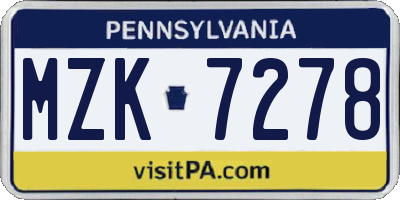 PA license plate MZK7278