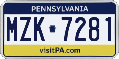 PA license plate MZK7281