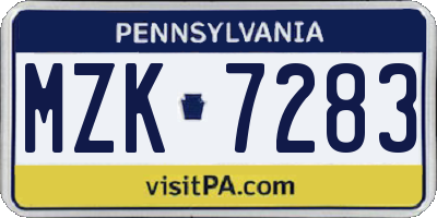 PA license plate MZK7283