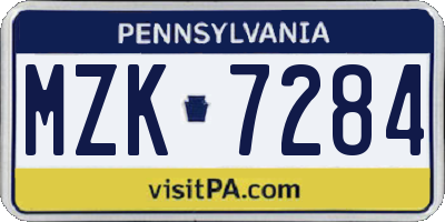 PA license plate MZK7284