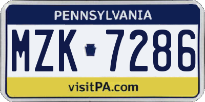 PA license plate MZK7286