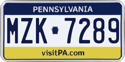 PA license plate MZK7289