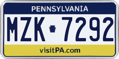 PA license plate MZK7292