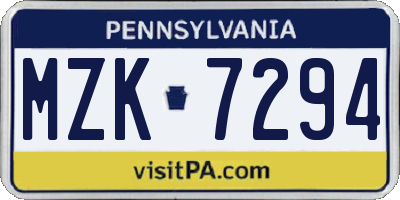 PA license plate MZK7294
