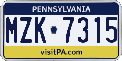 PA license plate MZK7315