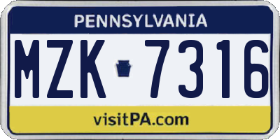 PA license plate MZK7316