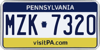 PA license plate MZK7320