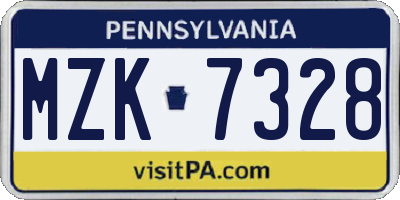 PA license plate MZK7328