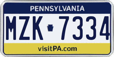 PA license plate MZK7334