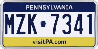 PA license plate MZK7341