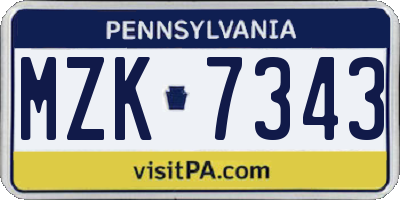 PA license plate MZK7343